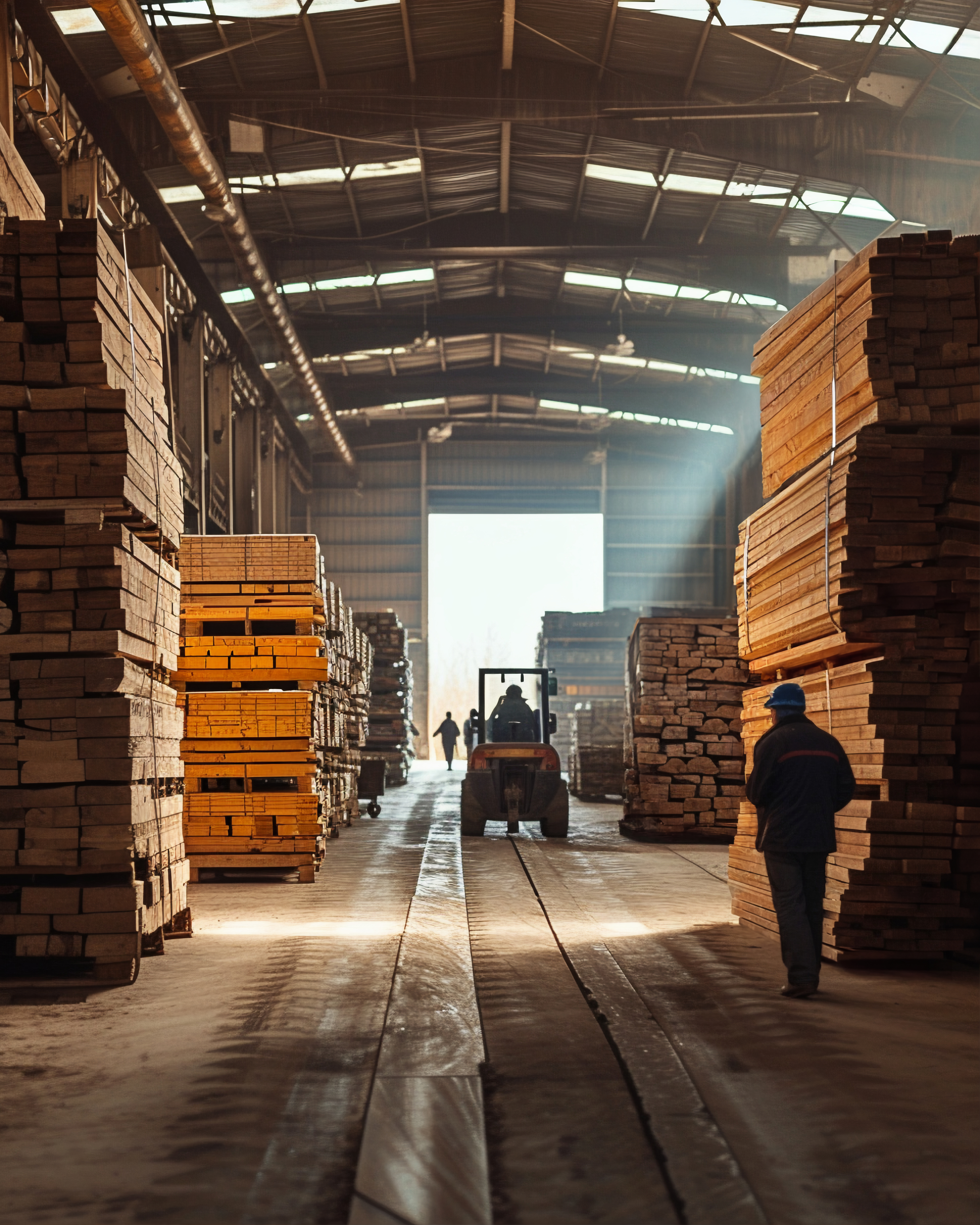Stacked timber boards at sawmill